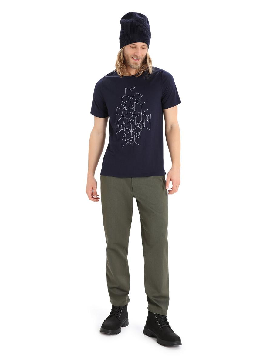 Midnight Navy Icebreaker Merino Tech Lite II Short Sleeve Snowflake Men's T Shirts | AU 1203OKIR